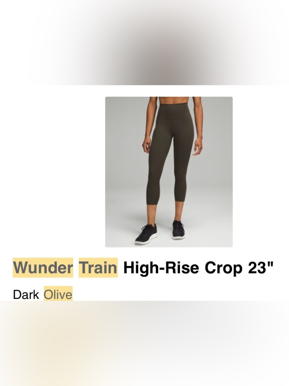 Lululemon Wundertrain High-Rise Cropped Leggings in Olive